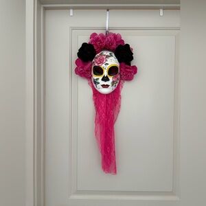 Day of the Dead Floral Mask with Hot Pink Lace